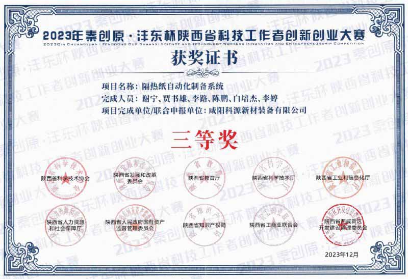 陕西省科技工作者创新创业大赛获奖